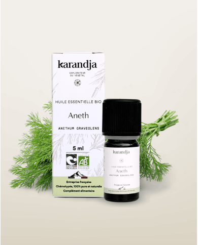 Huile essentielle ANETH Bio chémotypée, 100% pure et naturelle, Karandja laboratoire.