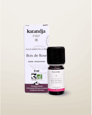 Huile essentielle BOIS DE ROSE Bio chémotypée, 100% pure et naturelle, Karandja laboratoire.