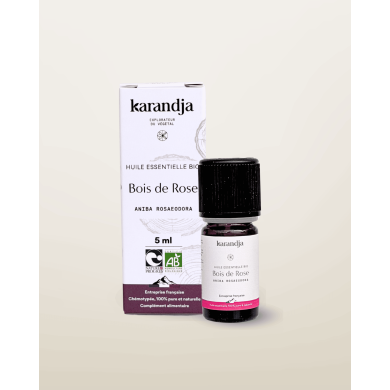 Huile essentielle BOIS DE ROSE Bio chémotypée, 100% pure et naturelle, Karandja laboratoire.