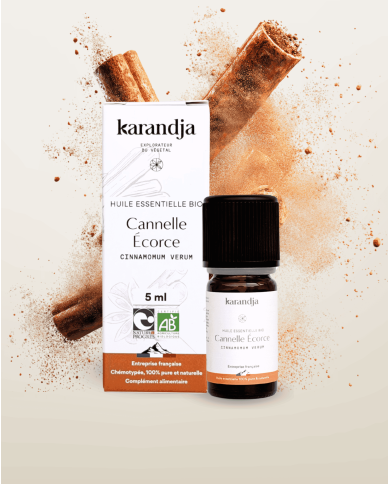 Huile essentielle CANNELLE ECORCE Bio chémotypée, 100% pure et naturelle, Karandja laboratoire.