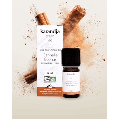 Huile essentielle CANNELLE ECORCE Bio chémotypée, 100% pure et naturelle, Karandja laboratoire.
