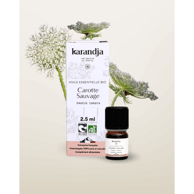 Huile essentielle CAORRTE SAUVAGE Bio chémotypée, 100% pure et naturelle, Karandja laboratoire.