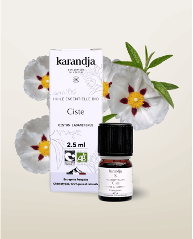 Huile essentielle CISTE Bio chémotypée, 100% pure et naturelle, Karandja laboratoire.
