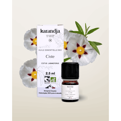 Huile essentielle CISTE Bio chémotypée, 100% pure et naturelle, Karandja laboratoire.