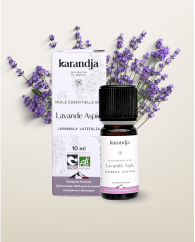 Huile essentielle LAVANDE ASPIC Bio chémotypée, 100% pure et naturelle, Karandja laboratoire, origine France - Lot-et-Garonne.