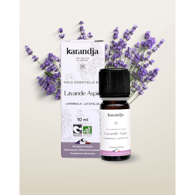 Huile essentielle LAVANDE ASPIC Bio chémotypée, 100% pure et naturelle, Karandja laboratoire, origine France - Lot-et-Garonne.