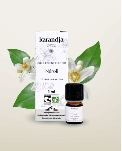 Huile essentielle NEROLI Bio chémotypée, 100% pure et naturelle, Karandja laboratoire.