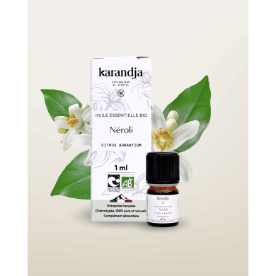 Huile essentielle NEROLI Bio chémotypée, 100% pure et naturelle, Karandja laboratoire.