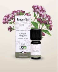 Huile essentielle ORIGAN VULGAIRE Bio chémotypée, 100% pure et naturelle, Karandja laboratoire, origine France, Hérault (34).