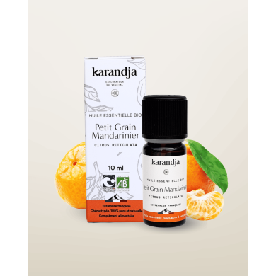 Huile essentielle PETIT GRAIN MANDARINIER Bio chémotypée, 100% pure et naturelle, Karandja laboratoire.
