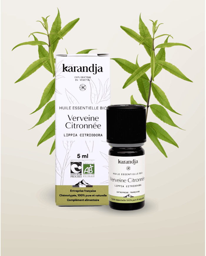 Huile essentielle VERVEINE CITRONNÉE Bio chémotypée, 100% pure et naturelle, Karandja laboratoire.