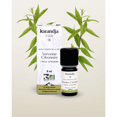 Huile essentielle VERVEINE CITRONNÉE Bio chémotypée, 100% pure et naturelle, Karandja laboratoire.