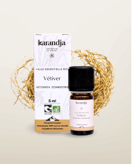 Huile essentielle VETIVER Bio chémotypée, 100% pure et naturelle, Karandja laboratoire.
